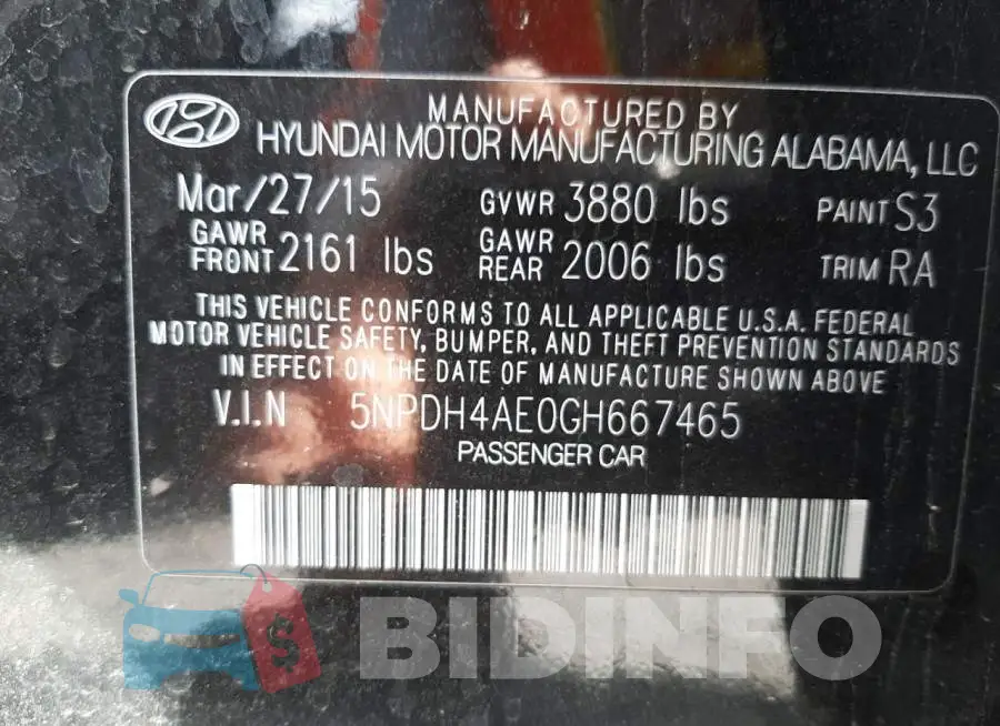 5NPDH4AE0GH667465 Photo# 10
