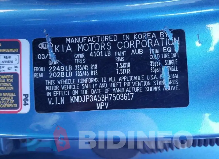 KNDJP3A53H7503617 Photo# 10