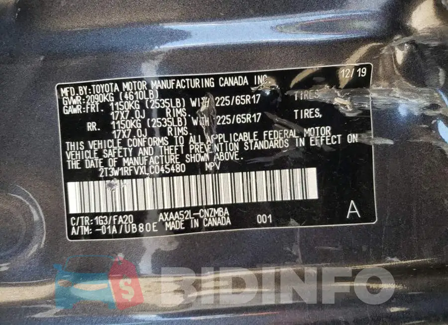 2T3W1RFVXLC045480 Photo# 10