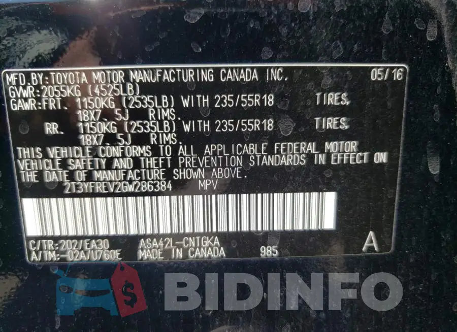 2T3YFREV2GW286384 Photo# 10