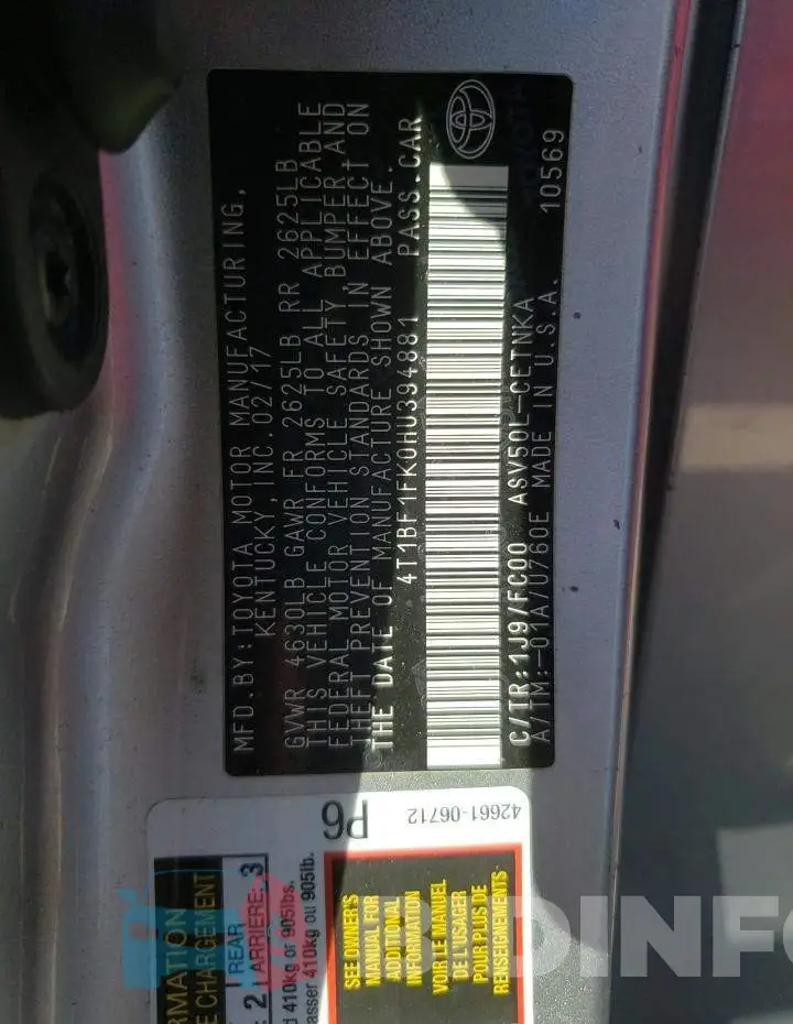 4T1BF1FK0HU394881 Photo# 10