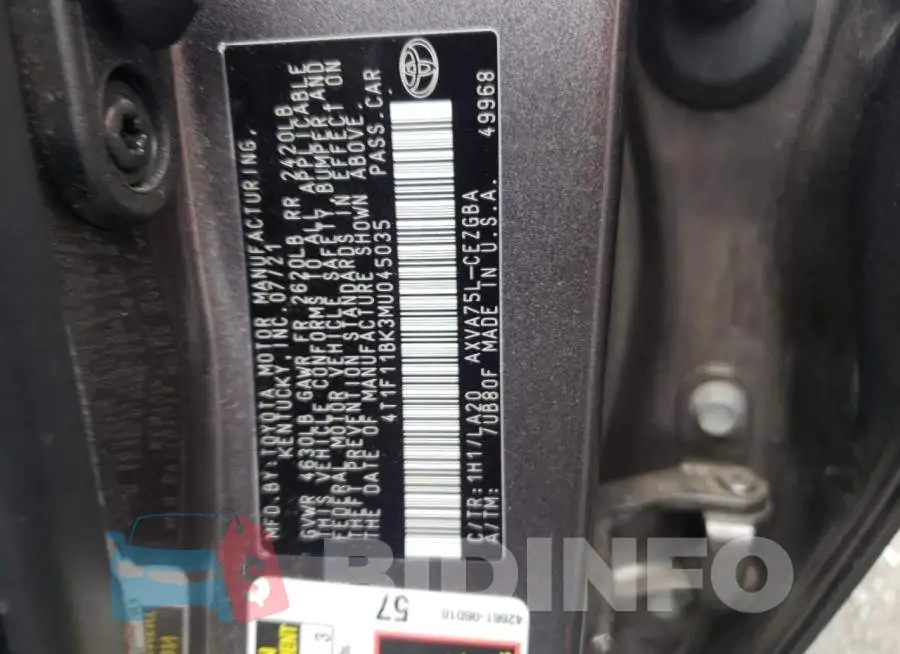 4T1F11BK3MU045035 Photo# 10