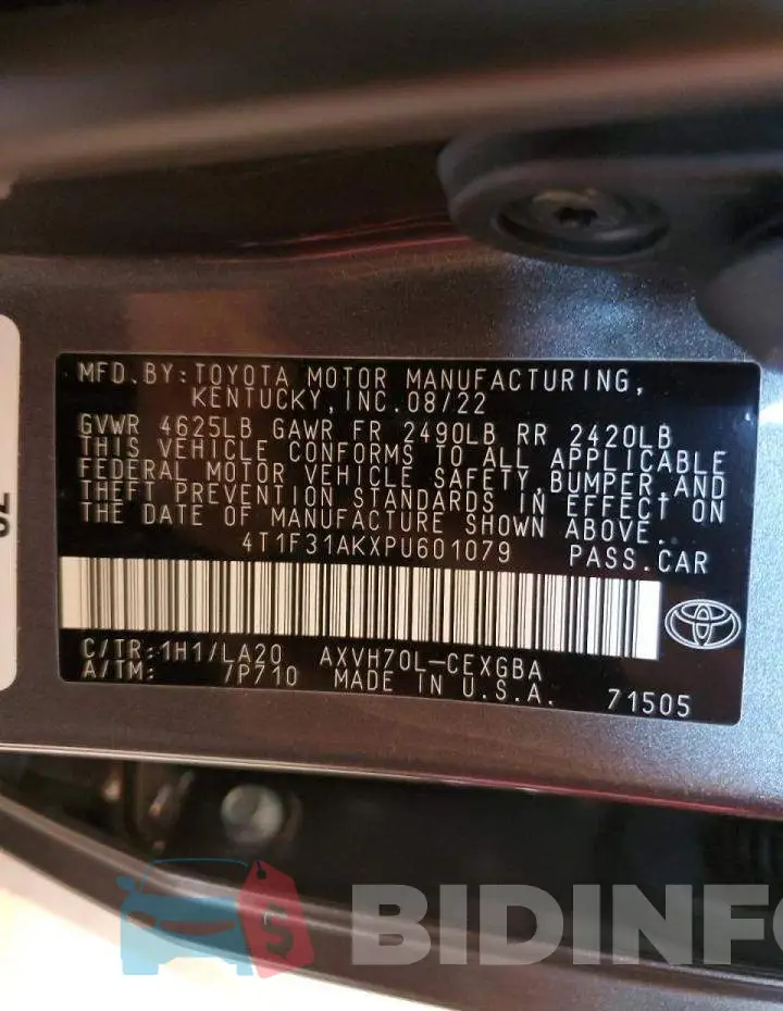 4T1F31AKXPU601079 Photo# 10