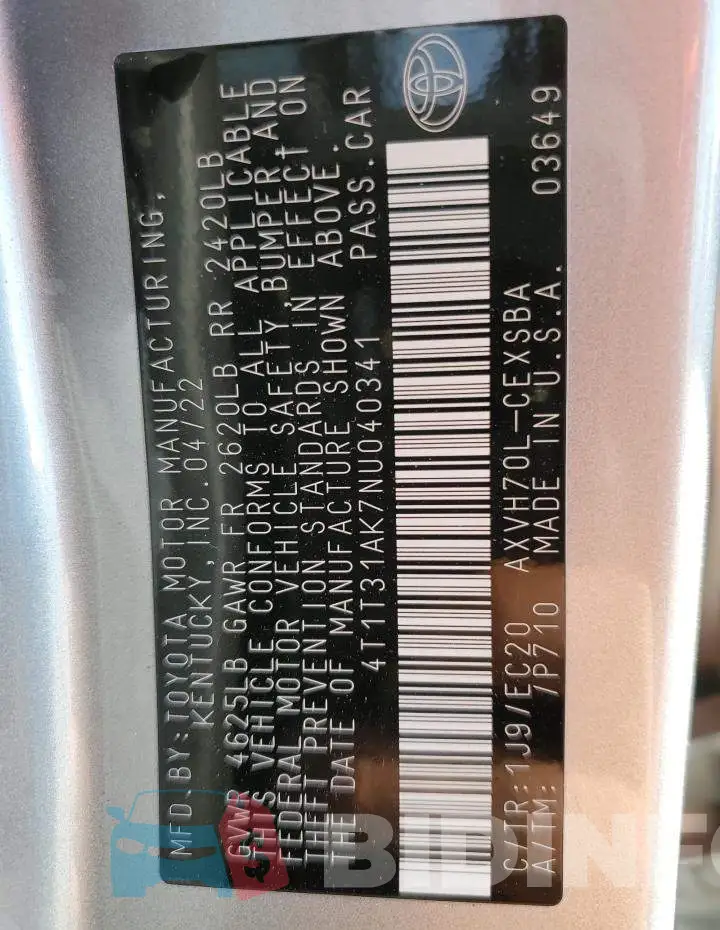 4T1T31AK7NU040341 Photo# 10