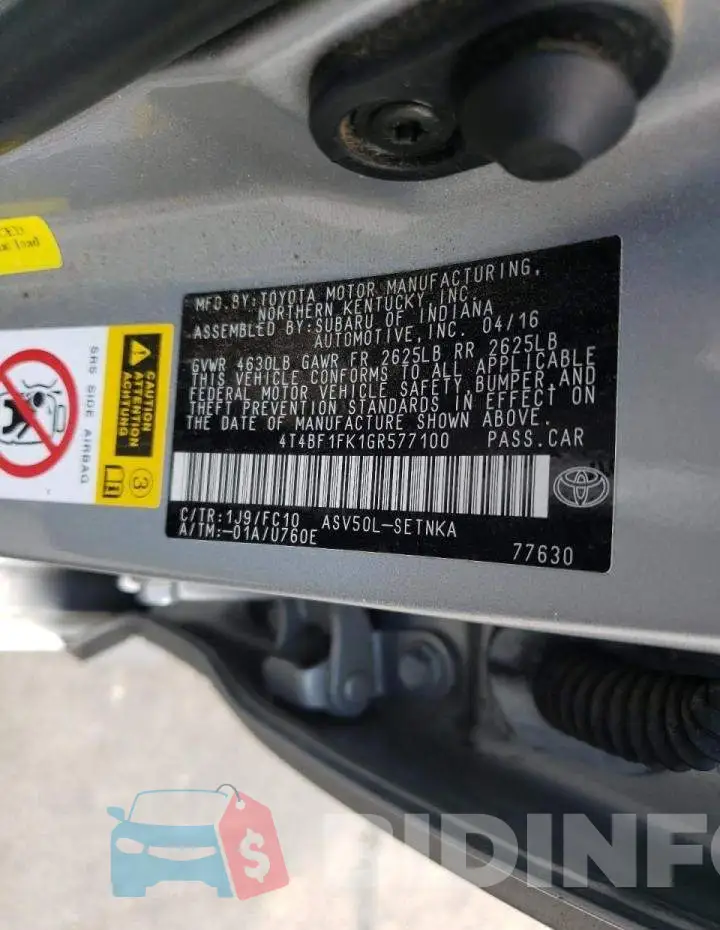 4T4BF1FK1GR577100 Photo# 10
