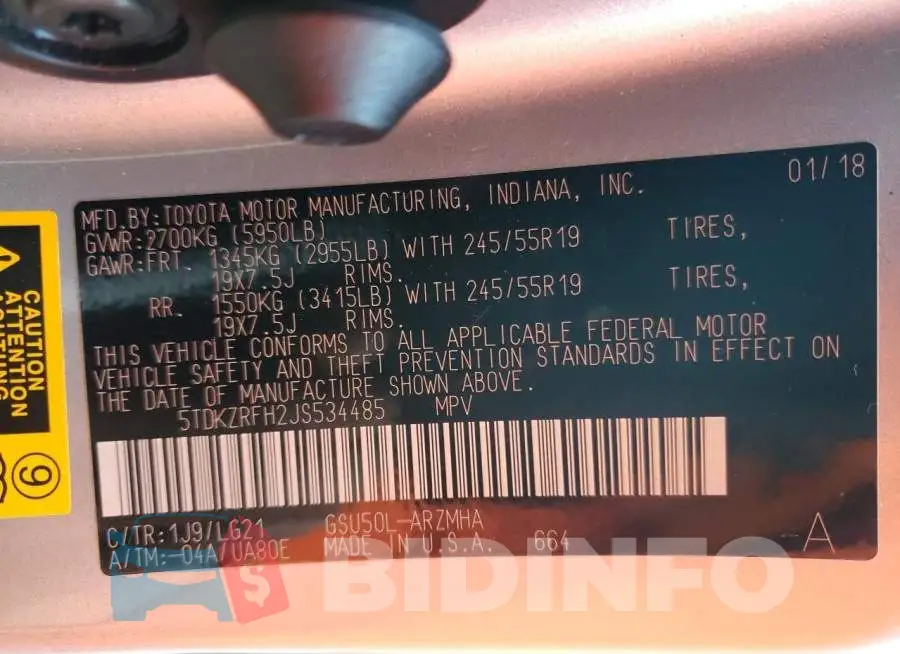 5TDKZRFH2JS534485 Photo# 10