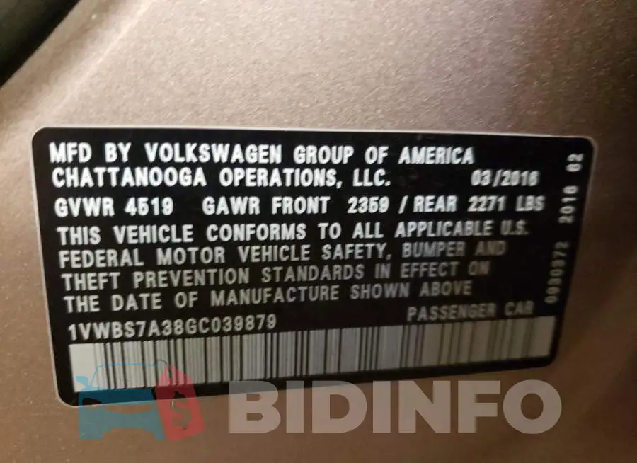 1VWBS7A38GC039879 Photo# 10