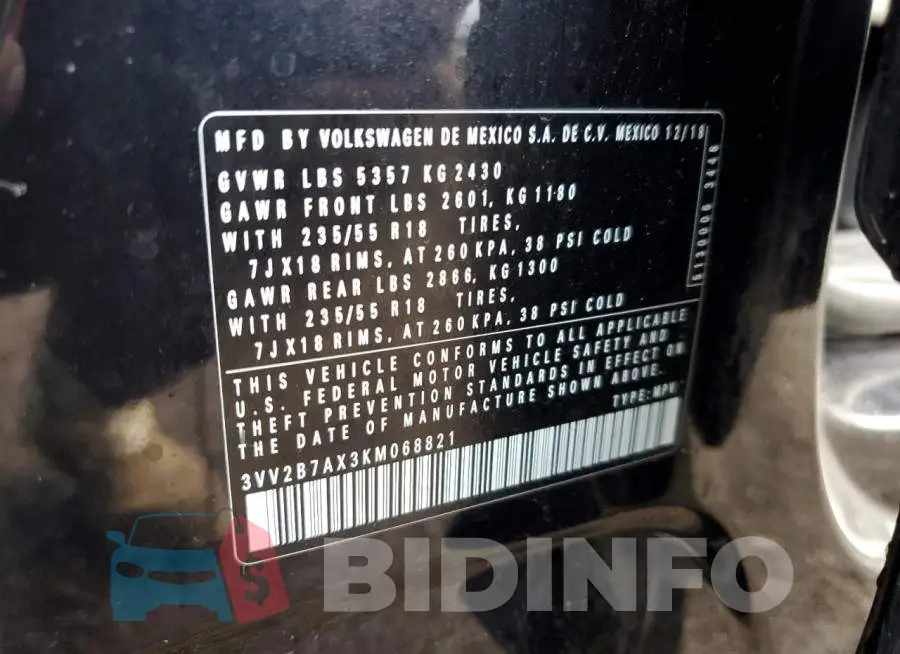 3VV2B7AX3KM068821 Photo# 10