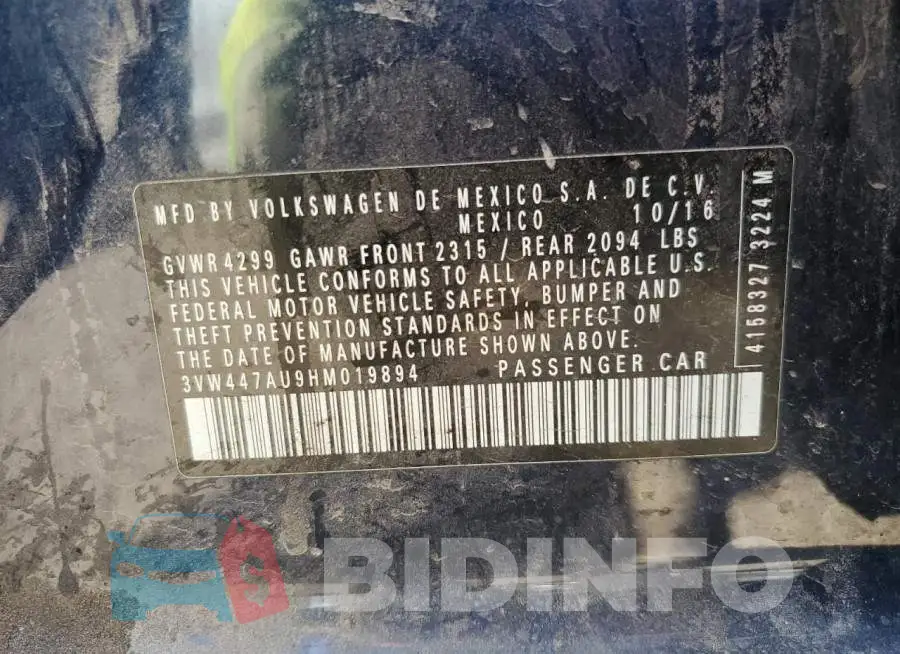 3VW447AU9HM019894 Photo# 10