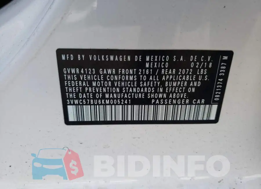 3VWC57BU6KM005241 Photo# 10
