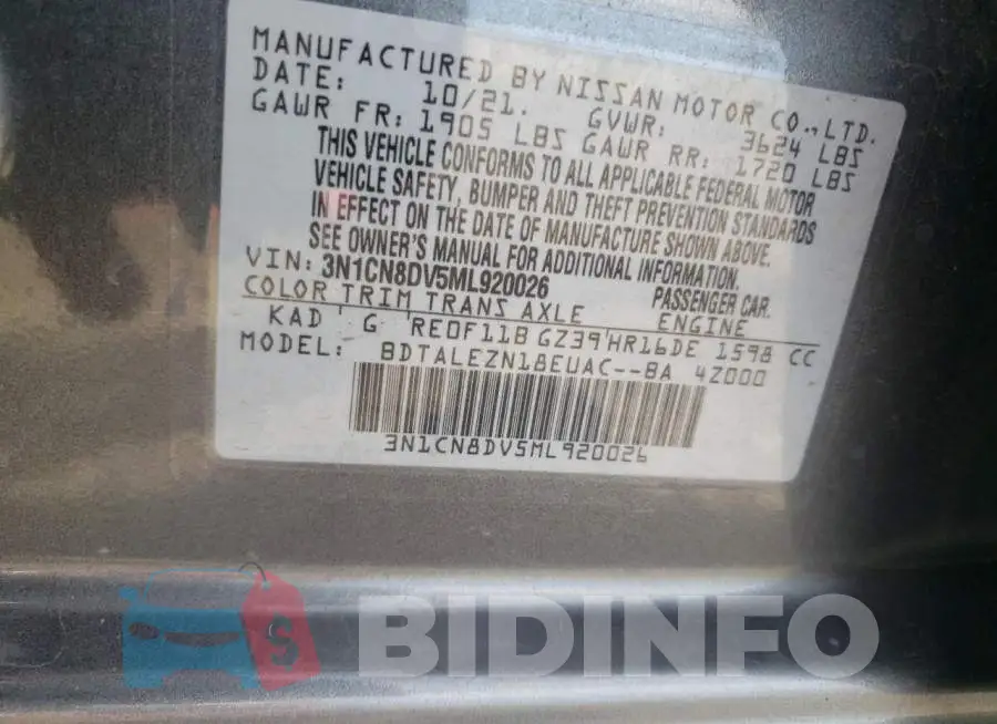 3N1CN8DV5ML920026 Photo# 10