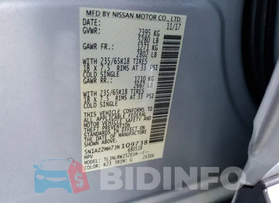 5N1AZ2MH7JN109738 Photo# 10