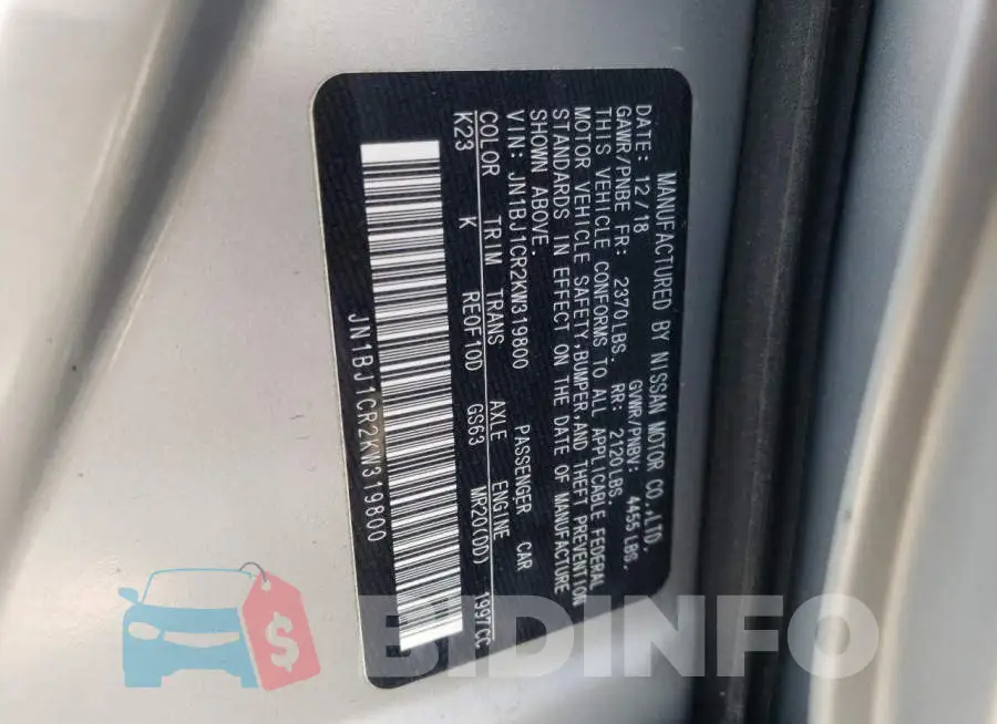 JN1BJ1CR2KW319800 Photo# 10