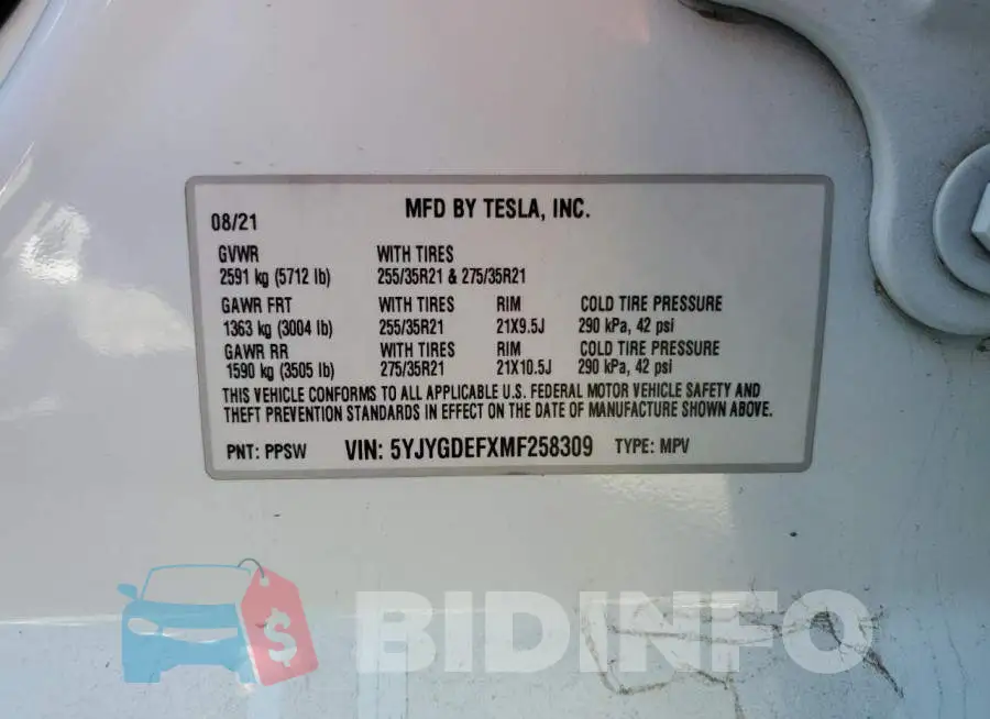 5YJYGDEFXMF258309 Photo# 10