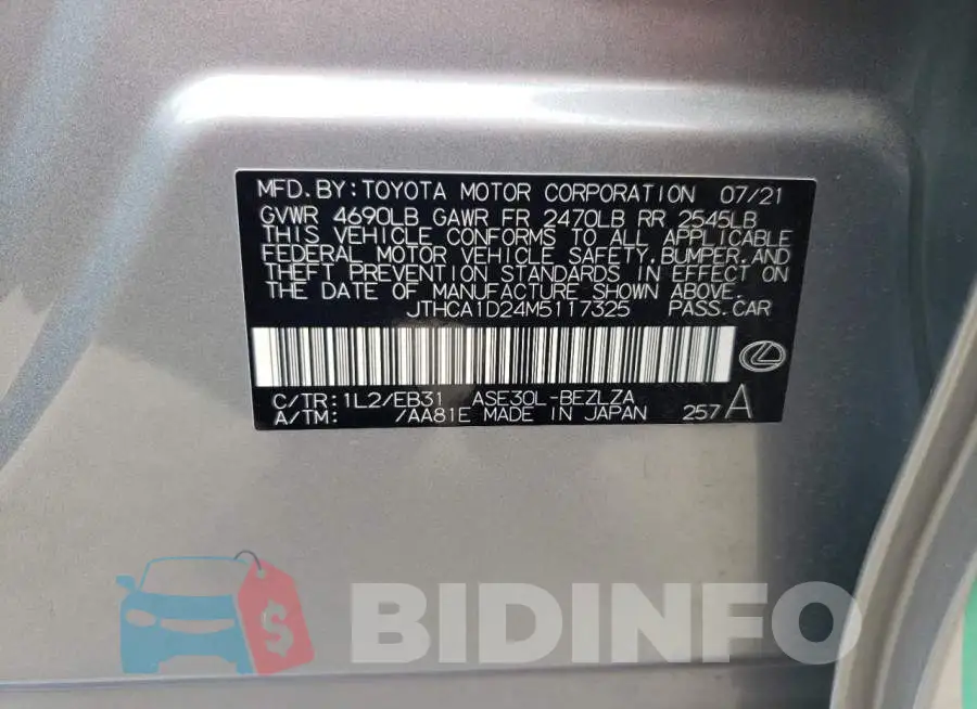 JTHCA1D24M5117325 Photo# 10