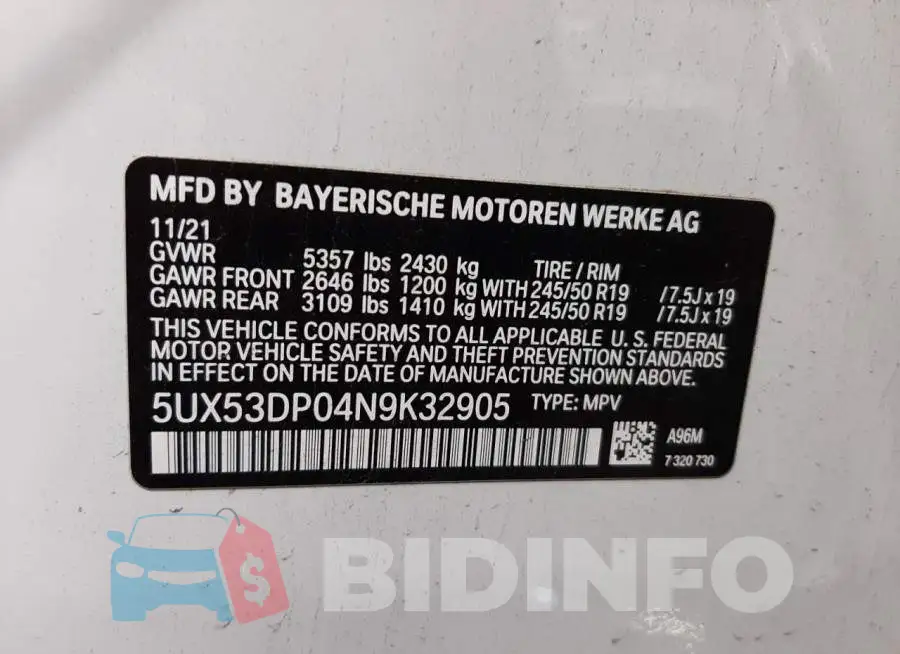 5UX53DP04N9K32905 Photo# 10