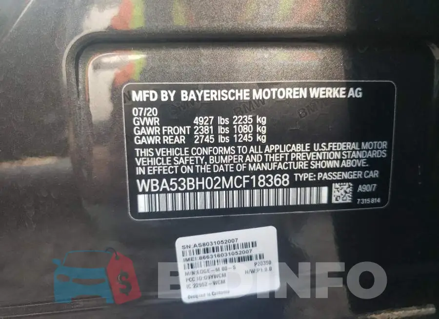 WBA53BH02MCF18368 Photo# 10