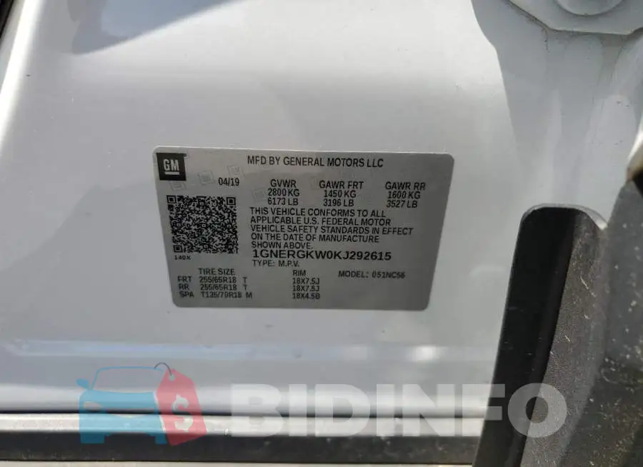 1GNERGKW0KJ292615 Photo# 10
