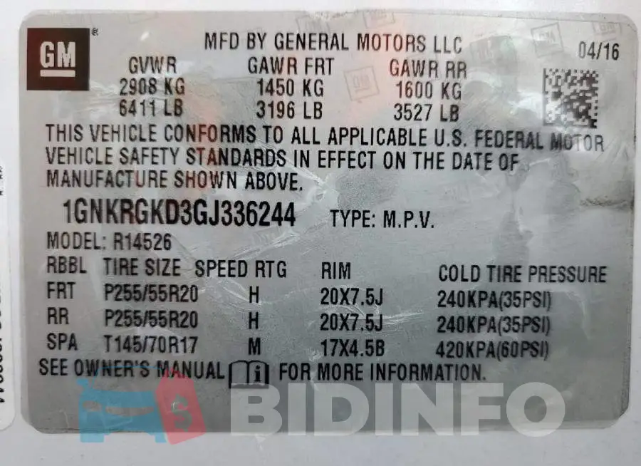 1GNKRGKD3GJ336244 Photo# 10