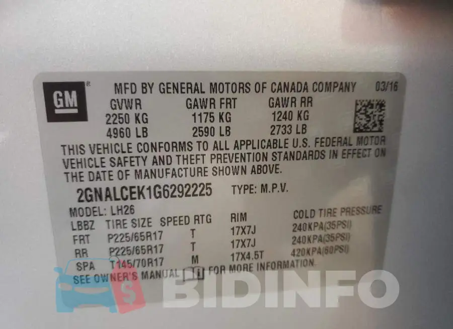 2GNALCEK1G6292225 Photo# 10