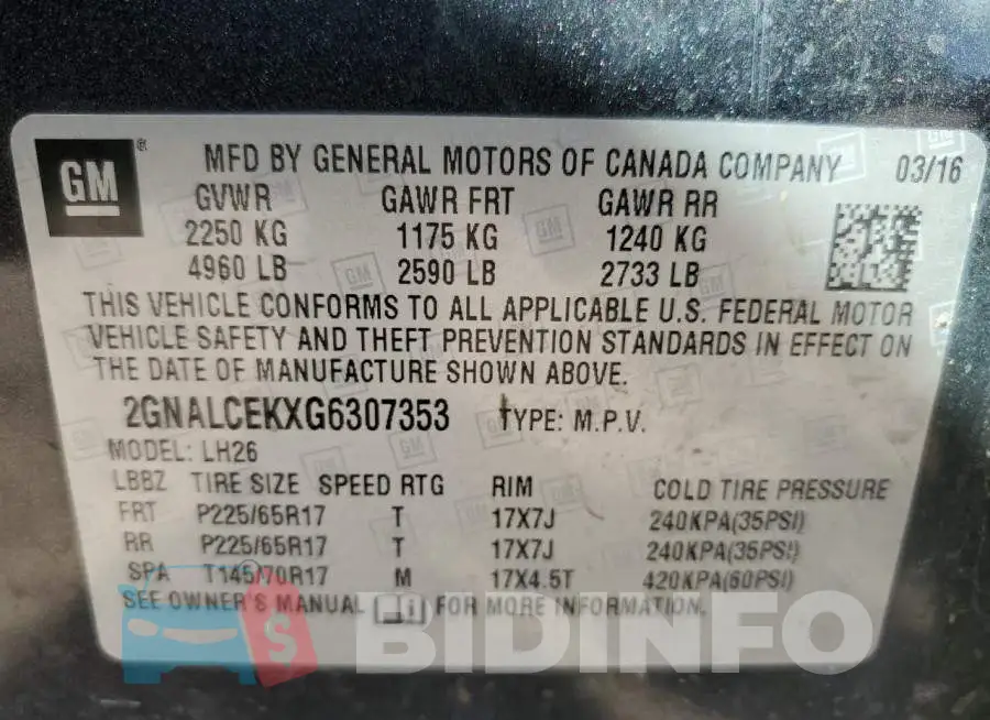 2GNALCEKXG6307353 Photo# 13