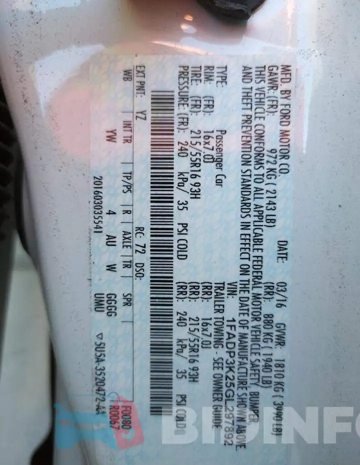1FADP3K25GL297892 Photo# 10