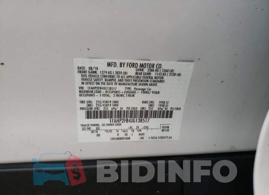 1FAHP2F84JG138517 Photo# 10