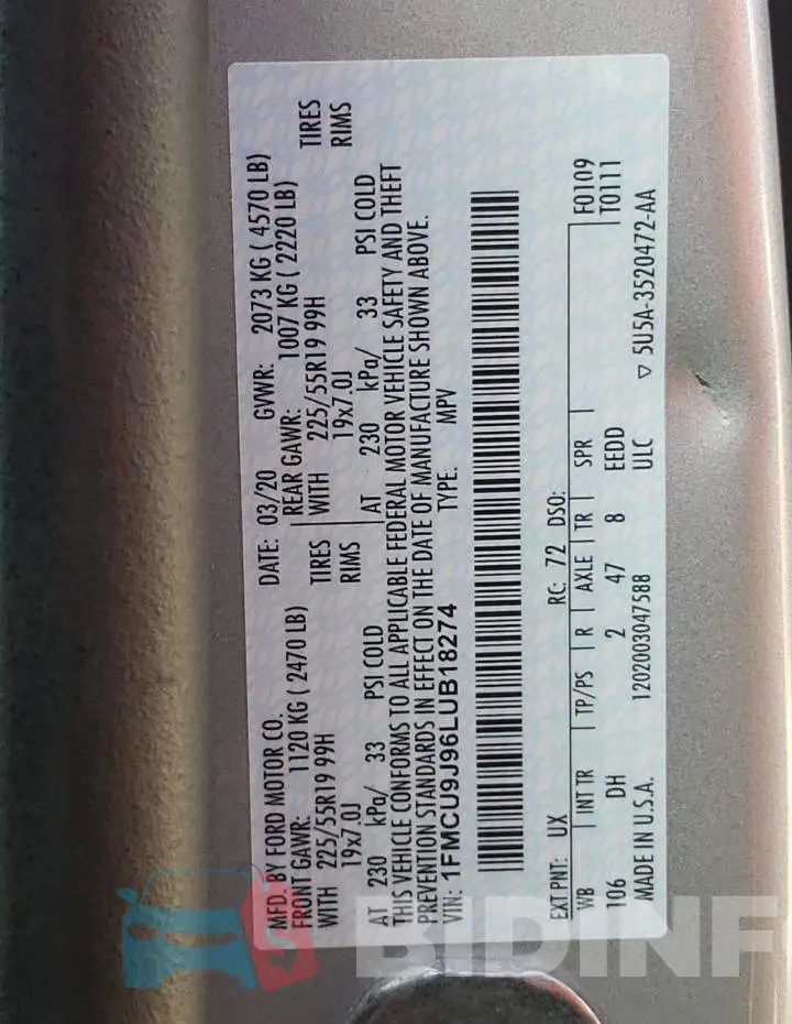 1FMCU9J96LUB18274 Photo# 10