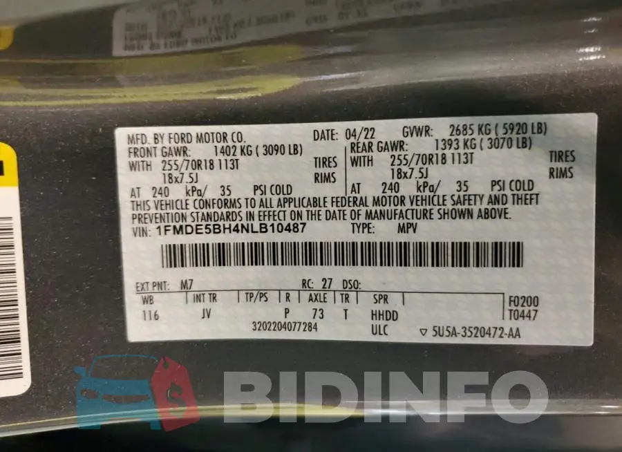 1FMDE5BH4NLB10487 Photo# 10