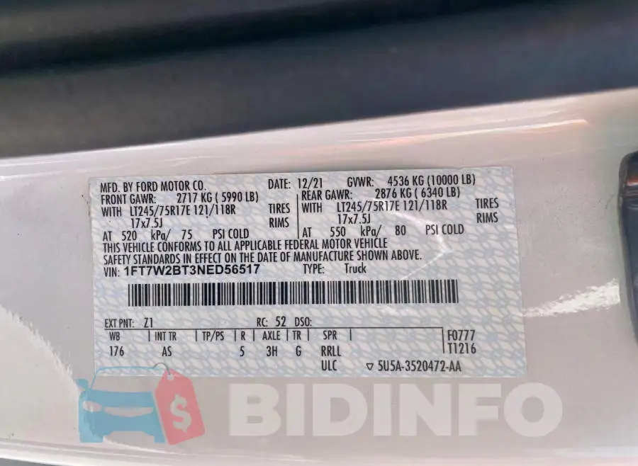 1FT7W2BT3NED56517 Photo# 10