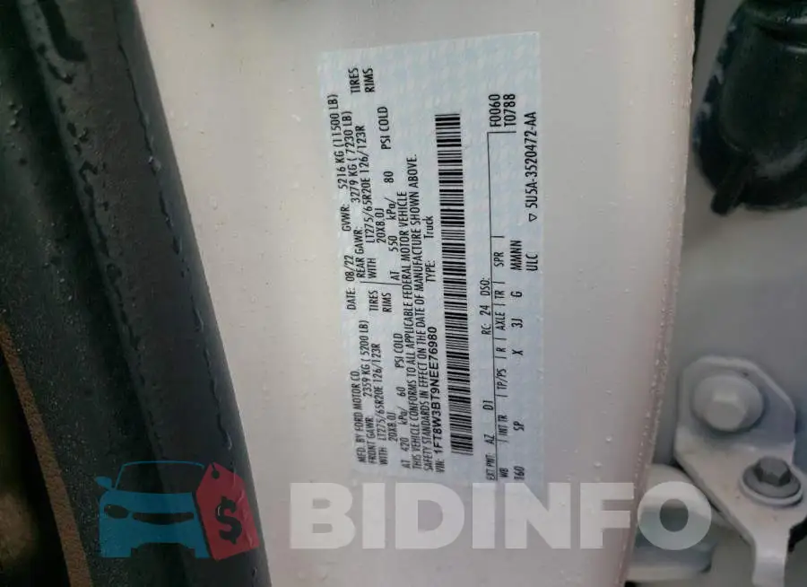 1FT8W3BT9NEE76980 Photo# 10