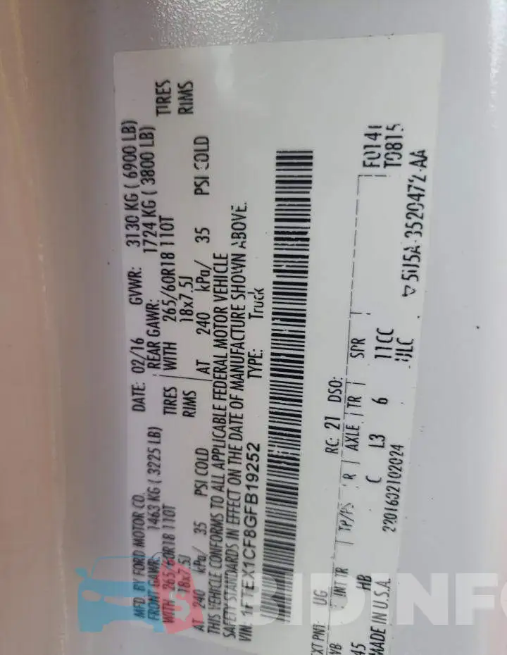1FTEX1CF8GFB19252 Photo# 10