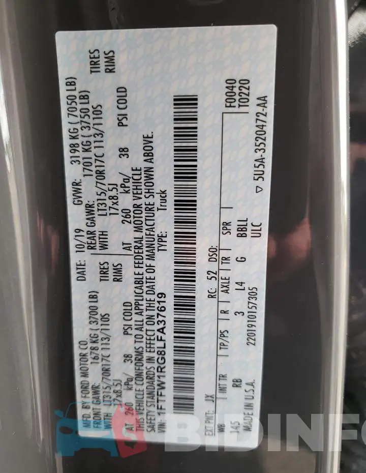 1FTFW1RG8LFA37619 Photo# 10