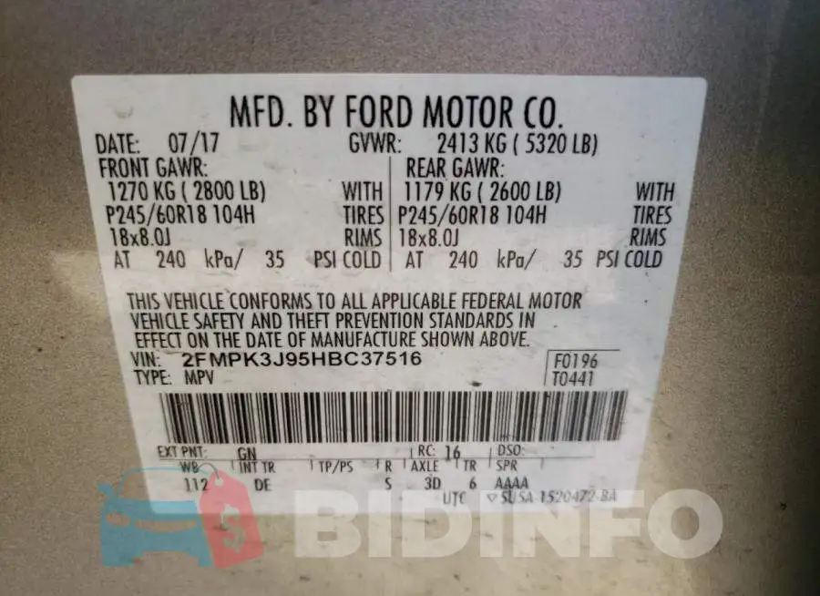 2FMPK3J95HBC37516 Photo# 10