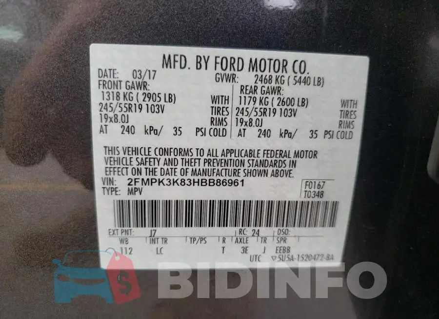 2FMPK3K83HBB86961 Photo# 10