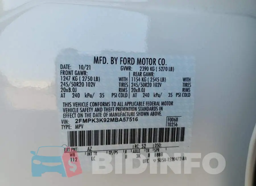 2FMPK3K92MBA57516 Photo# 10