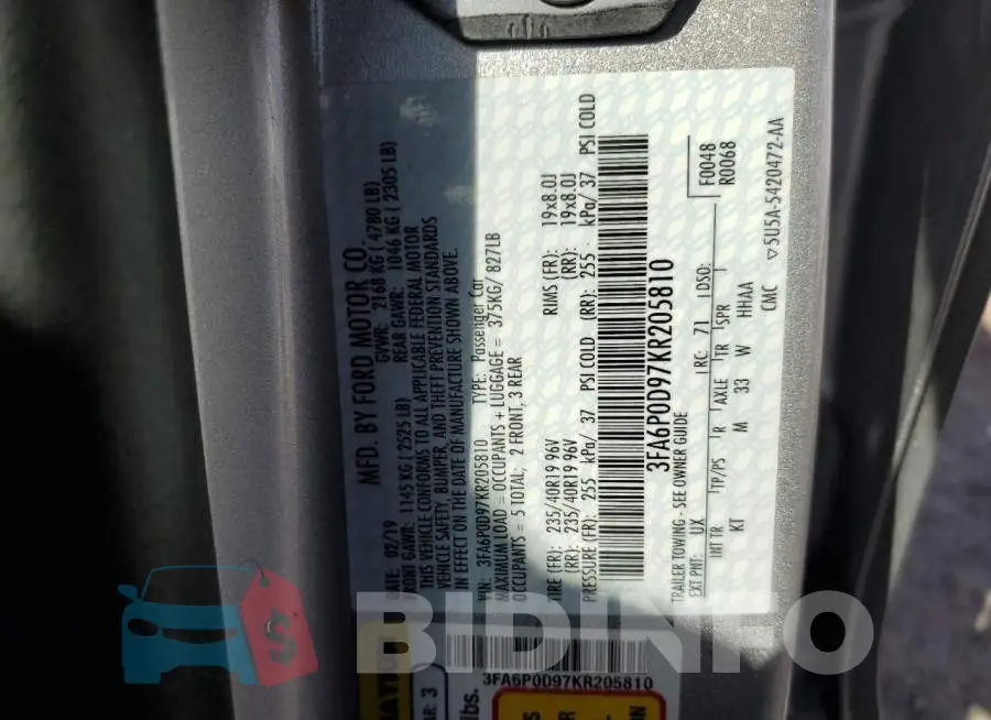 3FA6P0D97KR205810 Photo# 10