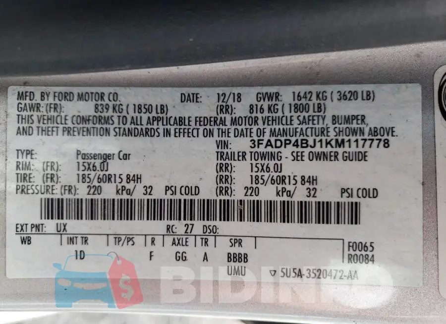 3FADP4BJ1KM117778 Photo# 10