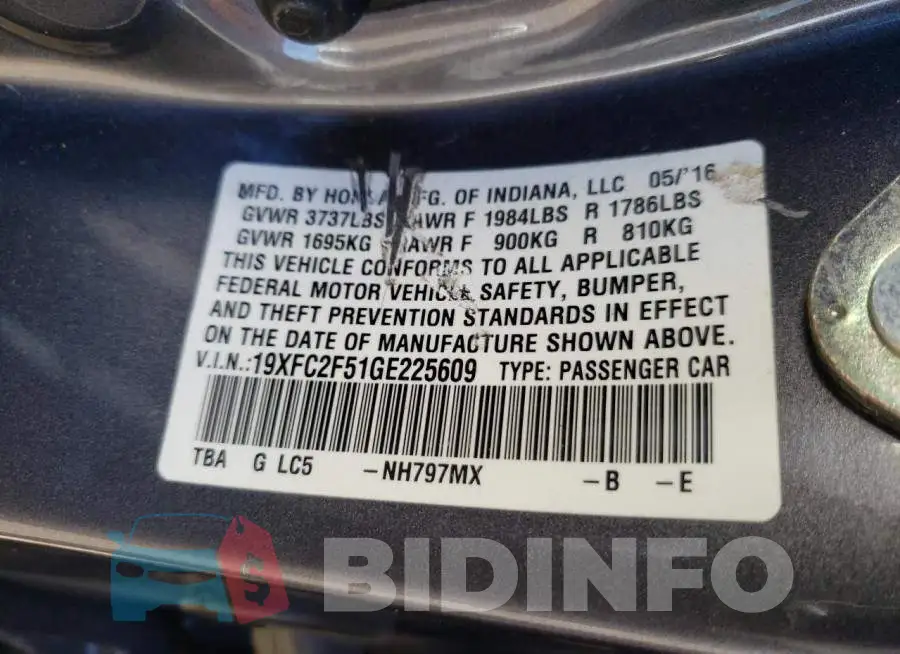 19XFC2F51GE225609 Photo# 10