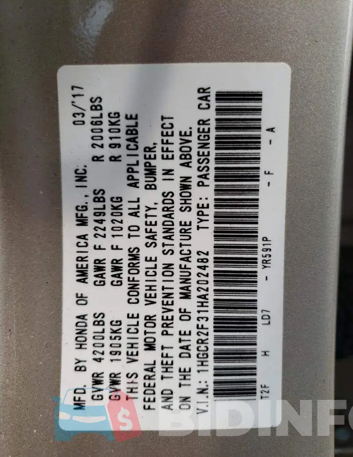 1HGCR2F31HA202482 Photo# 10