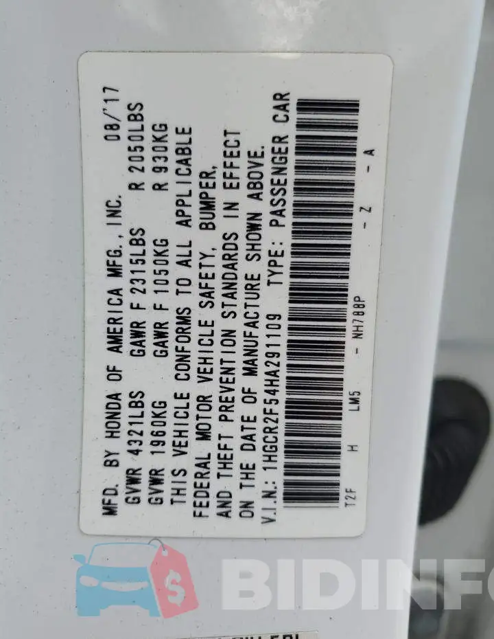 1HGCR2F54HA291109 Photo# 10