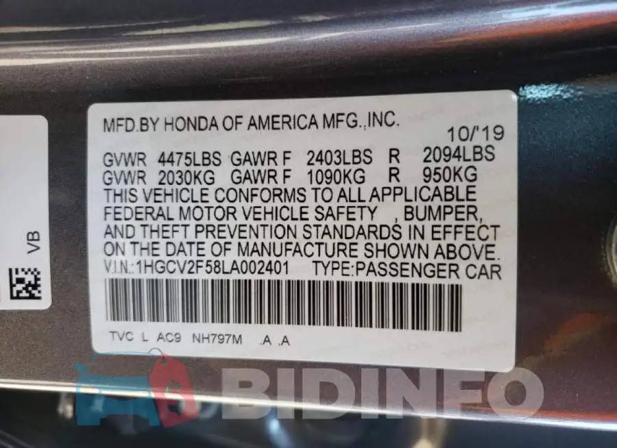 1HGCV2F58LA002401 Photo# 10