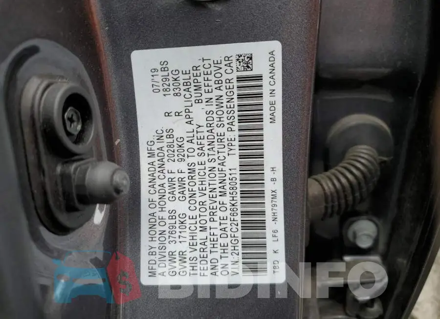 2HGFC2F66KH580511 Photo# 10