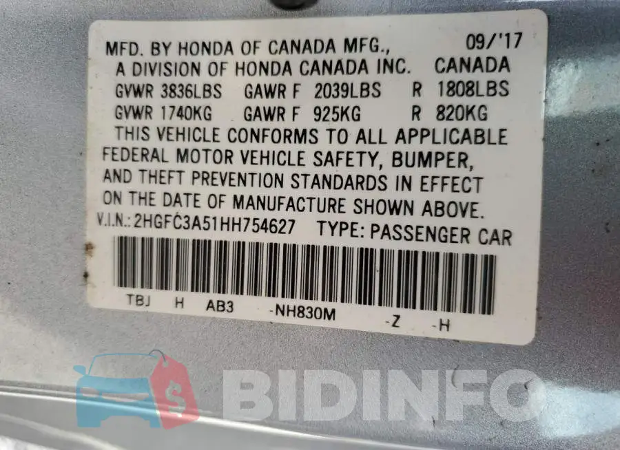 2HGFC3A51HH754627 Photo# 10