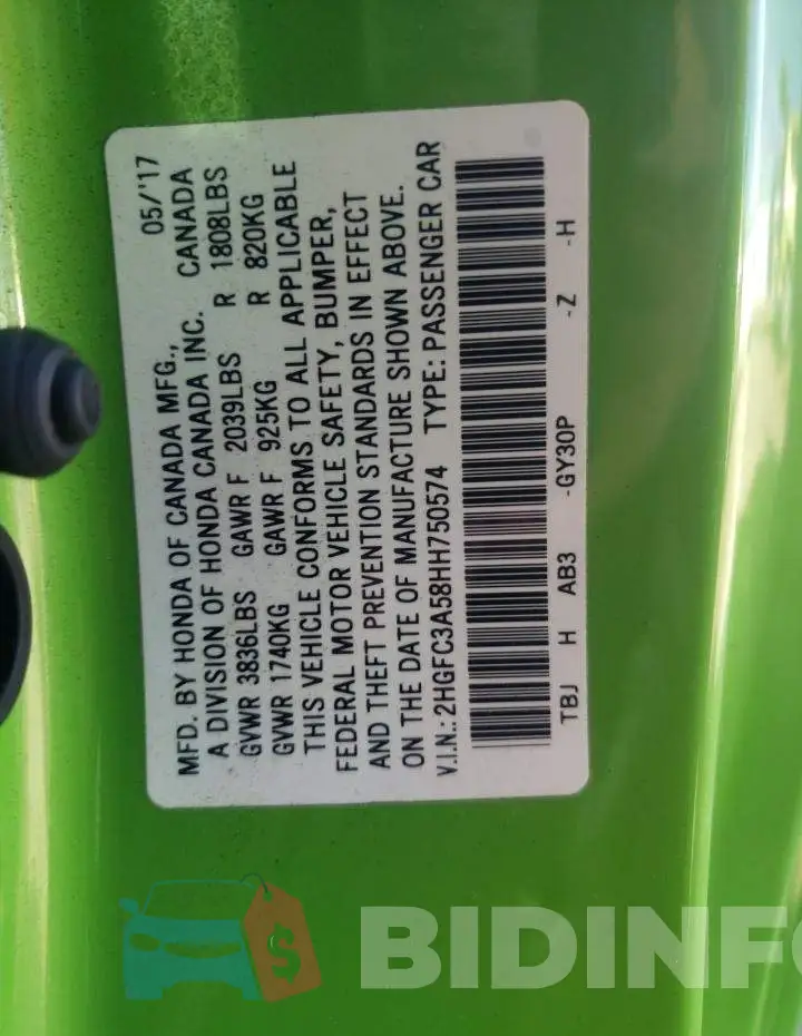 2HGFC3A58HH750574 Photo# 10