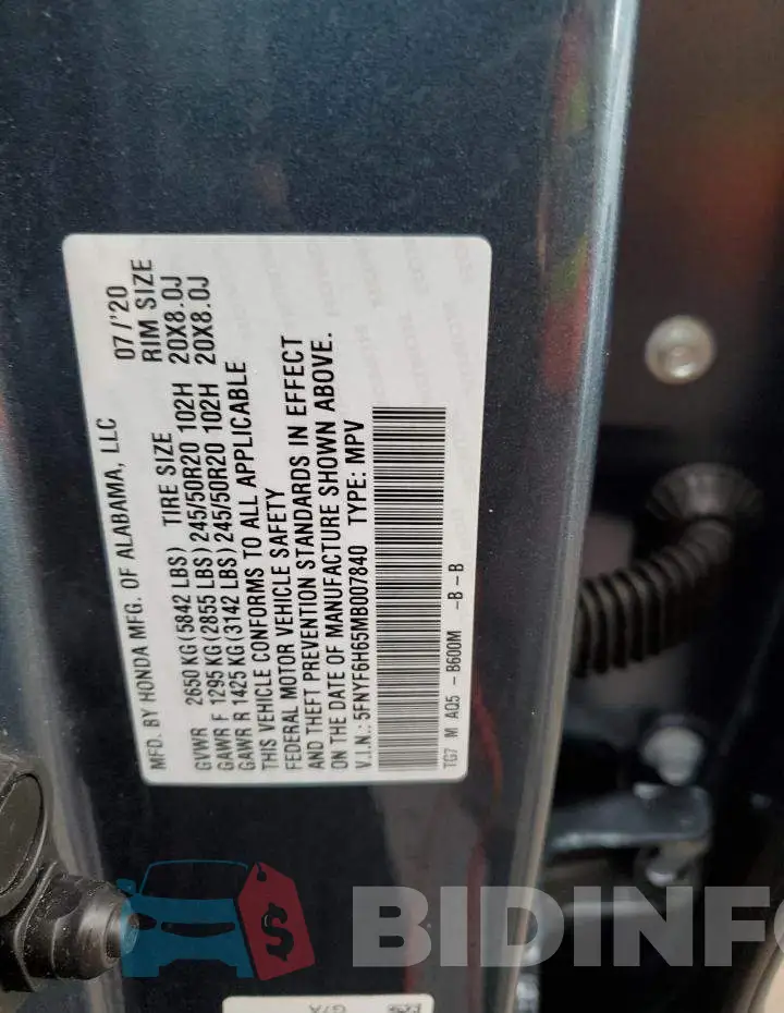 5FNYF6H65MB007840 Photo# 10