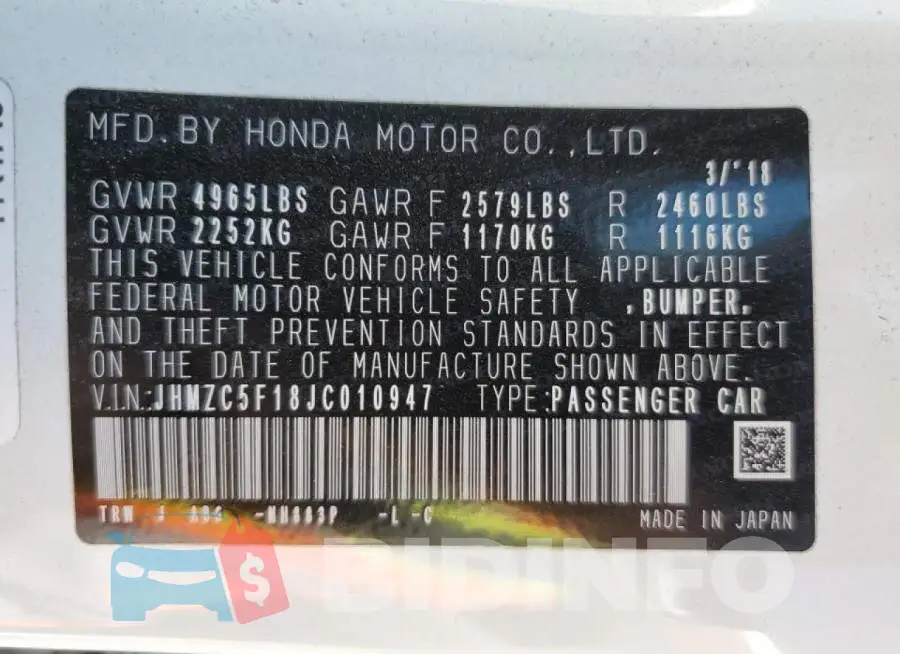 JHMZC5F18JC010947 Photo# 10