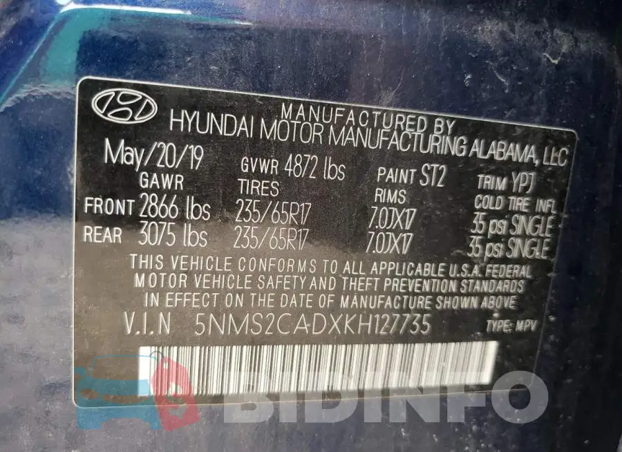 5NMS2CADXKH127735 Photo# 10