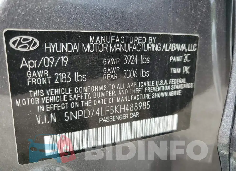 5NPD74LF5KH488985 Photo# 10