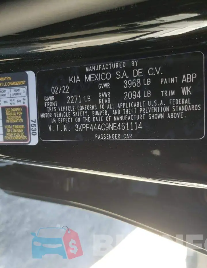 3KPF44AC9NE461114 Photo# 10